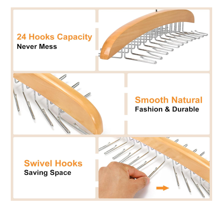Tank Top Hanger with Premium Wood, 24 Large Capacity, Space Saving,360 Degree Rotating, Foldable Metal Hooks, Tank Tops