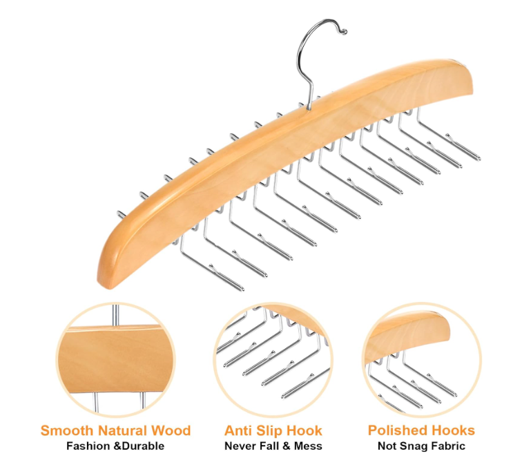 Tank Top Hanger with Premium Wood, 24 Large Capacity, Space Saving,360 Degree Rotating, Foldable Metal Hooks, Tank Tops