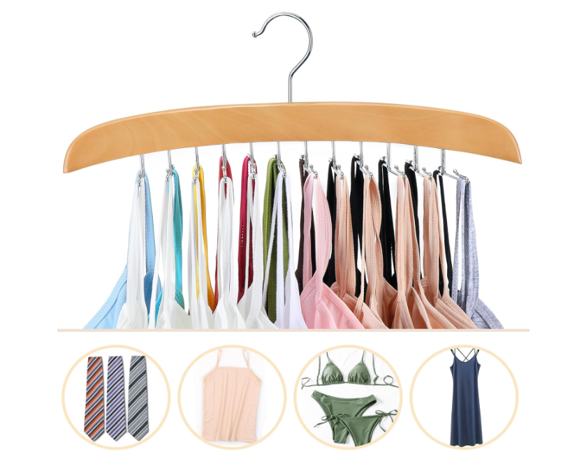 Tank Top Hanger with Premium Wood, 24 Large Capacity, Space Saving,360 Degree Rotating, Foldable Metal Hooks, Tank Tops