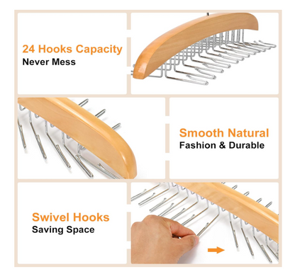 Tank Top Hanger with Premium Wood, 24 Large Capacity, Space Saving,360 Degree Rotating, Foldable Metal Hooks, Tank Tops