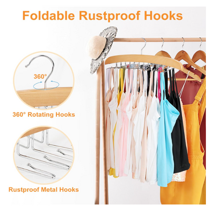 Tank Top Hanger with Premium Wood, 24 Large Capacity, Space Saving,360 Degree Rotating, Foldable Metal Hooks, Tank Tops